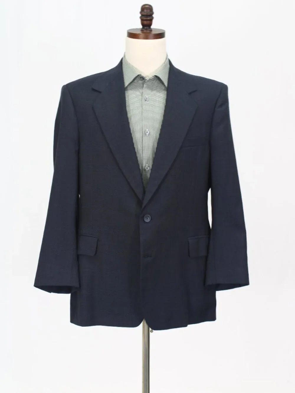 Bespoke 42R 36x30 Navy Full Suit 2-Button Check R957